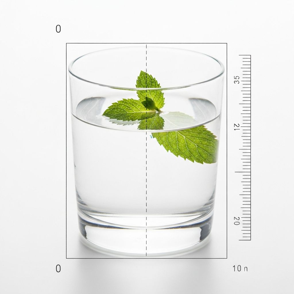 Precise glass of water with herb leaf